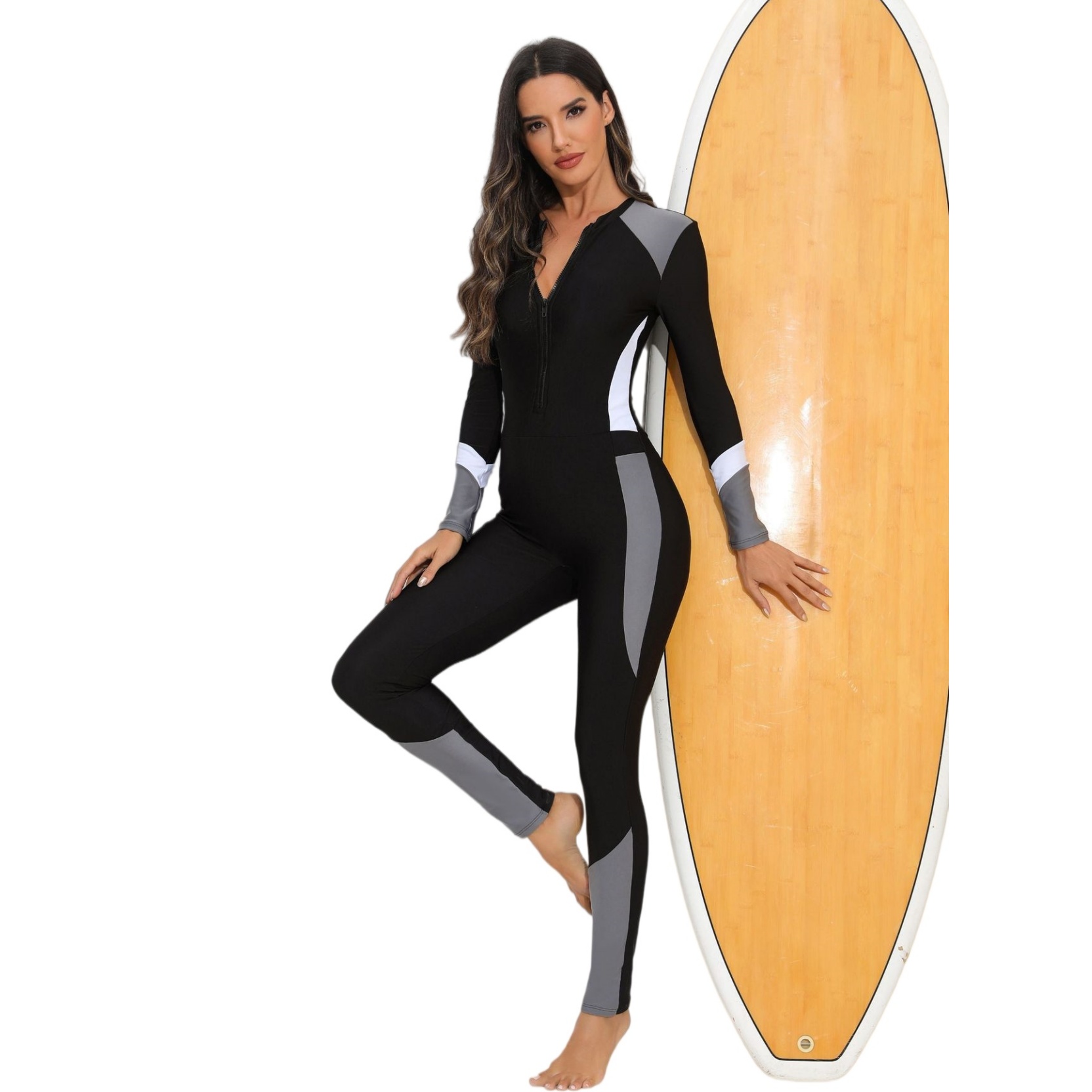 Womens Wetsuit Full Cover Diving Surf One Piece Swimsuit with Zipper Rashguard
